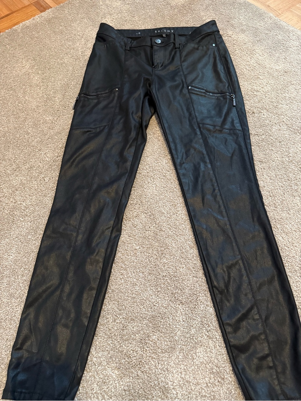 WHBM women’s Black Faux Leather Cargo Pants with Zippered Thigh Pockets